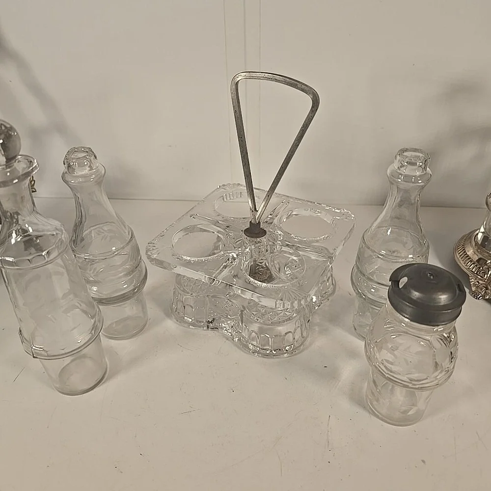 Salt & Pepper Shakers by Elson Glass Co Clear Blown Molded Caster Set 1800s Read